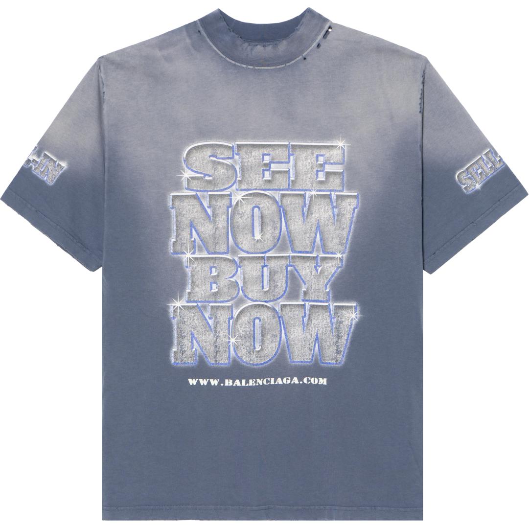 Order Balenciaga Letter Print Oversized Blue T-Shirt Unisex Crewneck Tee. 764235TQVE84108