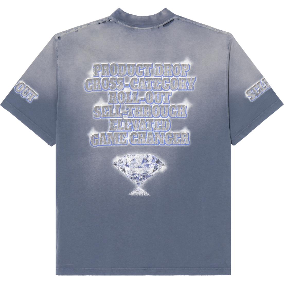 Lookbook Balenciaga Letter Print Oversized Blue T-Shirt Unisex Crewneck Tee. 764235TQVE84108