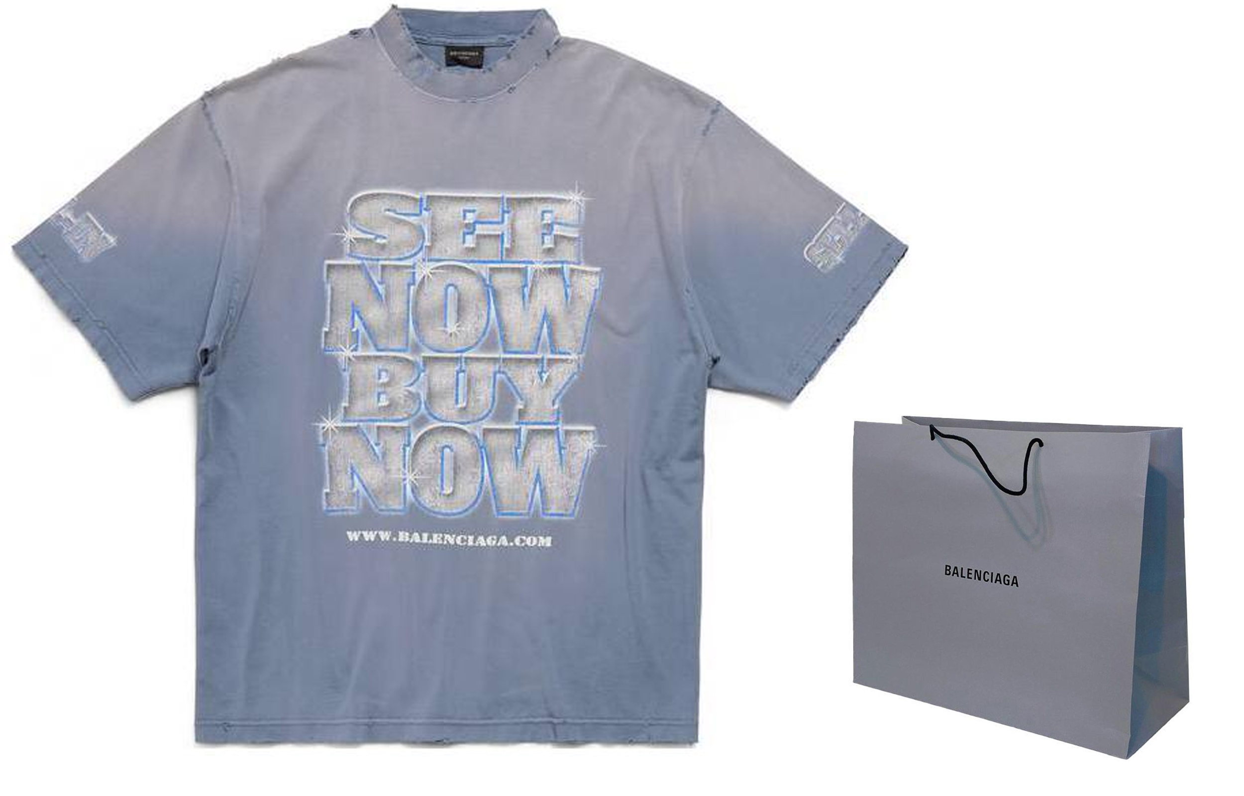 Shop Balenciaga Letter Print Oversized Blue T-Shirt Unisex Crewneck Tee. 764235TQVE84108