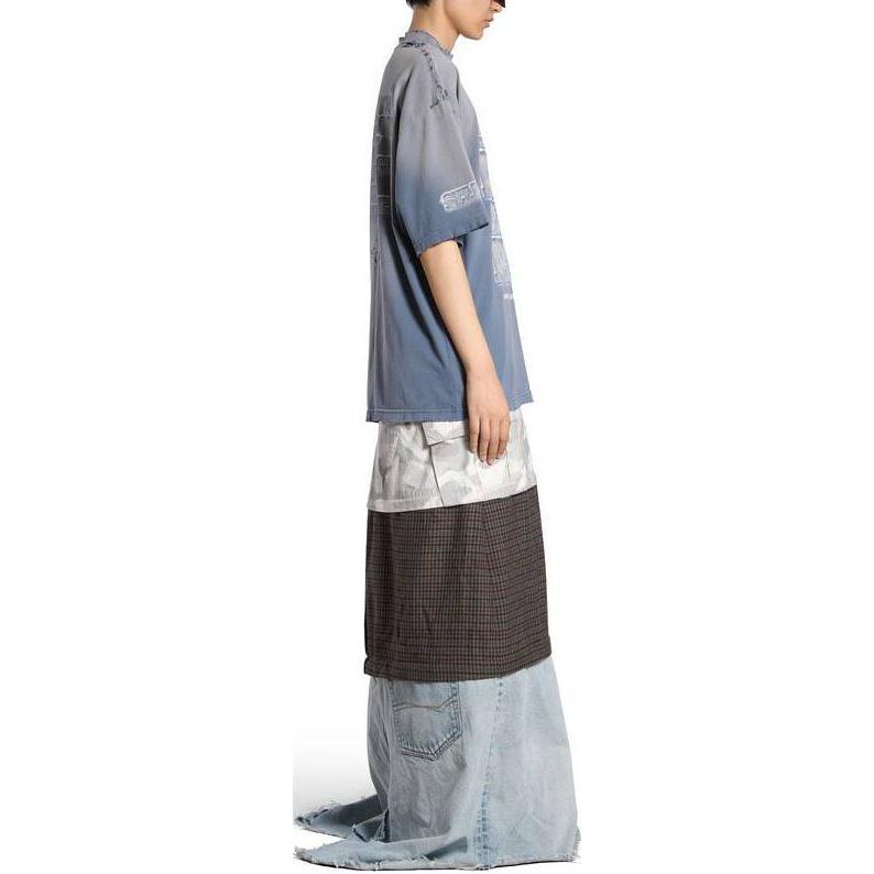 Sizing Balenciaga Letter Print Oversized Blue T-Shirt Unisex Crewneck Tee. 764235TQVE84108