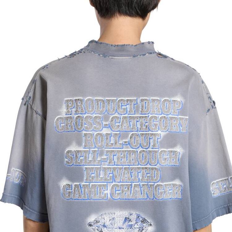 Cheap Balenciaga Letter Print Oversized Blue T-Shirt Unisex Crewneck Tee. 764235TQVE84108