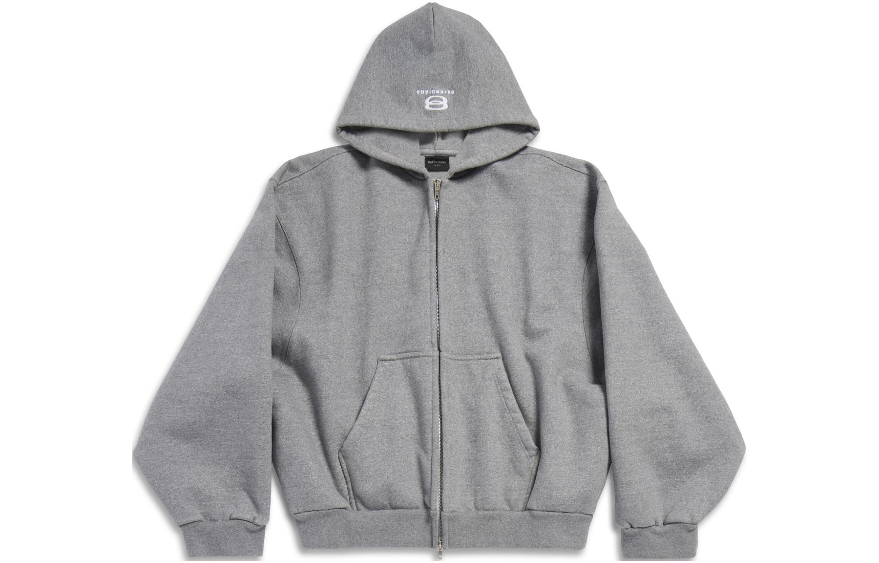 Balenciaga Letter Print Zip-Up Hoodie Unisex Oversized Fit Grey 787354TQVD51380