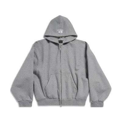 Balenciaga Letter Print Zip-Up Hoodie Unisex Oversized Fit Grey 787354TQVD51380