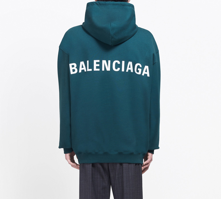 Shop Balenciaga Logo Back Print Green Hoodie Relaxed Fit 570811THV793230