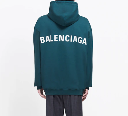 Balenciaga Logo Back Print Green Hoodie Relaxed Fit 570811THV793230 Shop Balenciaga Logo Back Print Green Hoodie Relaxed Fit 570811THV793230