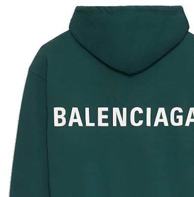 Balenciaga Logo Back Print Green Hoodie Relaxed Fit 570811THV793230 Sizing Balenciaga Logo Back Print Green Hoodie Relaxed Fit 570811THV793230