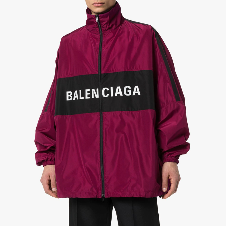 Lookbook Balenciaga Jaket Track Pria Logo Colorblock Warna Merah Tua - Fit Santai 534317TYD365061