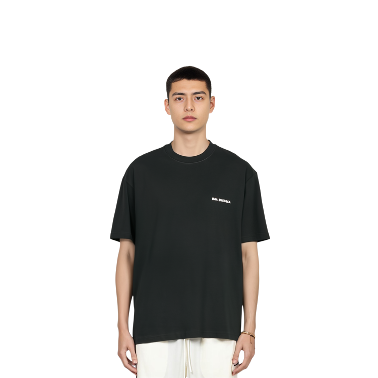 Shop Balenciaga 標誌常規版型黑色T恤 612966TMVF41070