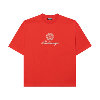Balenciaga Logo Crewneck Short Sleeve Tee FW22 Red Oversized Fit Shirt 612966TMVL46971
