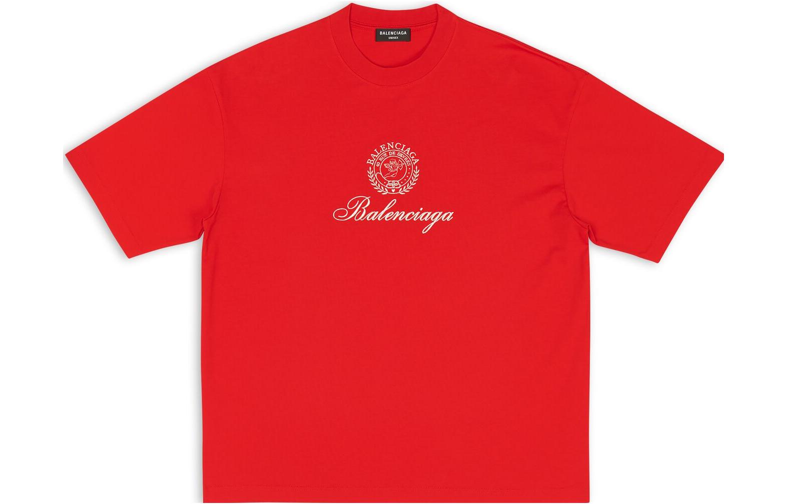 Order Balenciaga Kaos Santai Logo Merah Oversized Lengan Pendek FW22. 612966TMVL46971