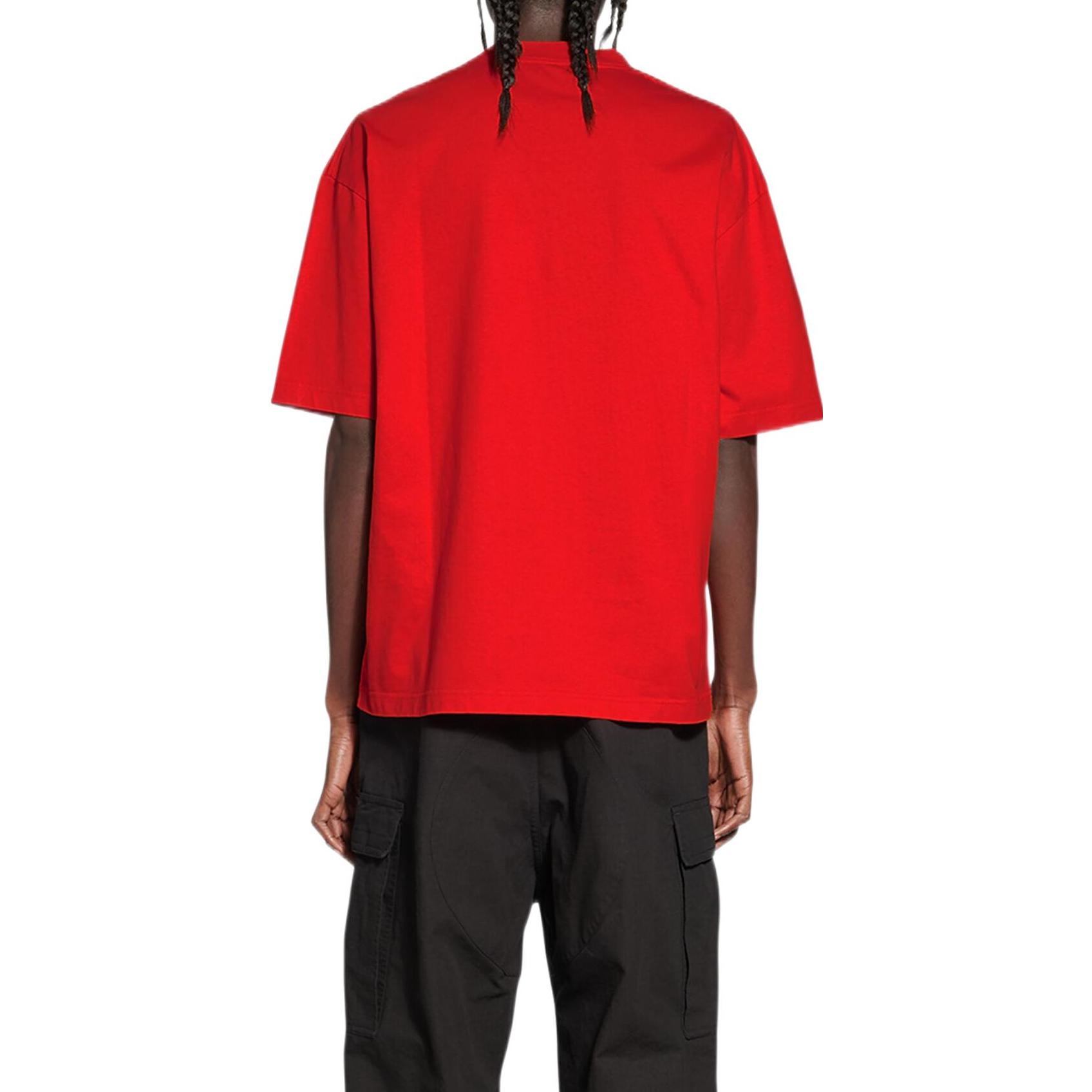 Shop Balenciaga Kaos Santai Logo Merah Oversized Lengan Pendek FW22. 612966TMVL46971