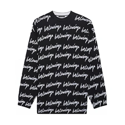 Balenciaga Logo Crewneck Wool Sweater Black 625984T31841070