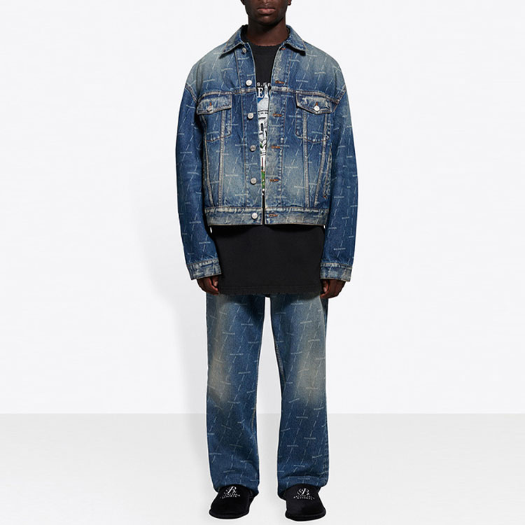 Purchase Balenciaga Logo Denim Blue Single-Breasted Jacket 620731TJW532340