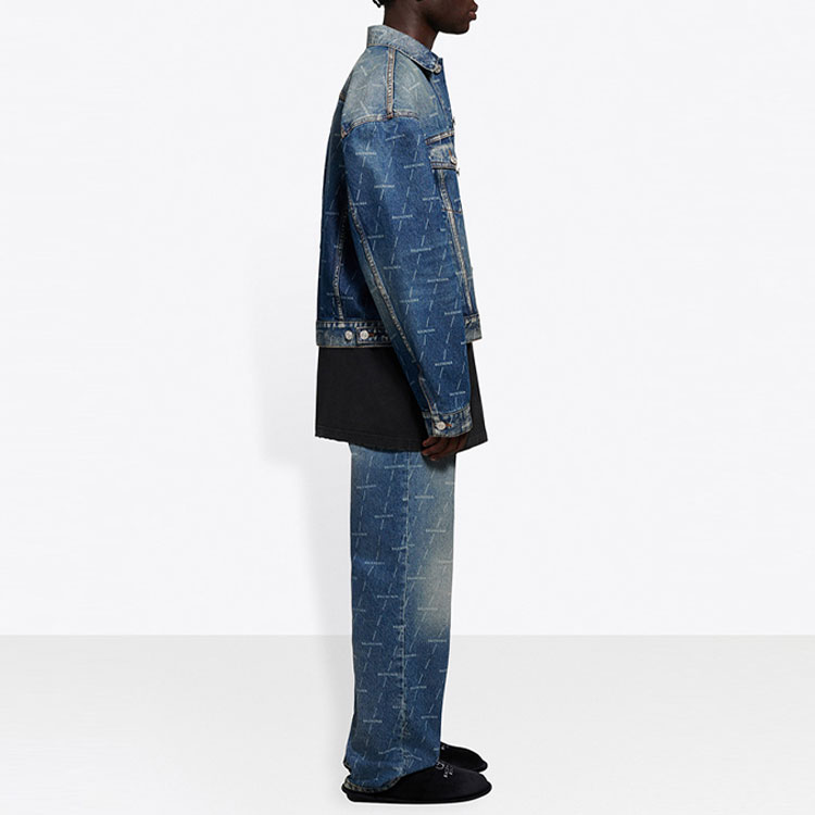 Details for Balenciaga Logo Denim Blue Single-Breasted Jacket 620731TJW532340