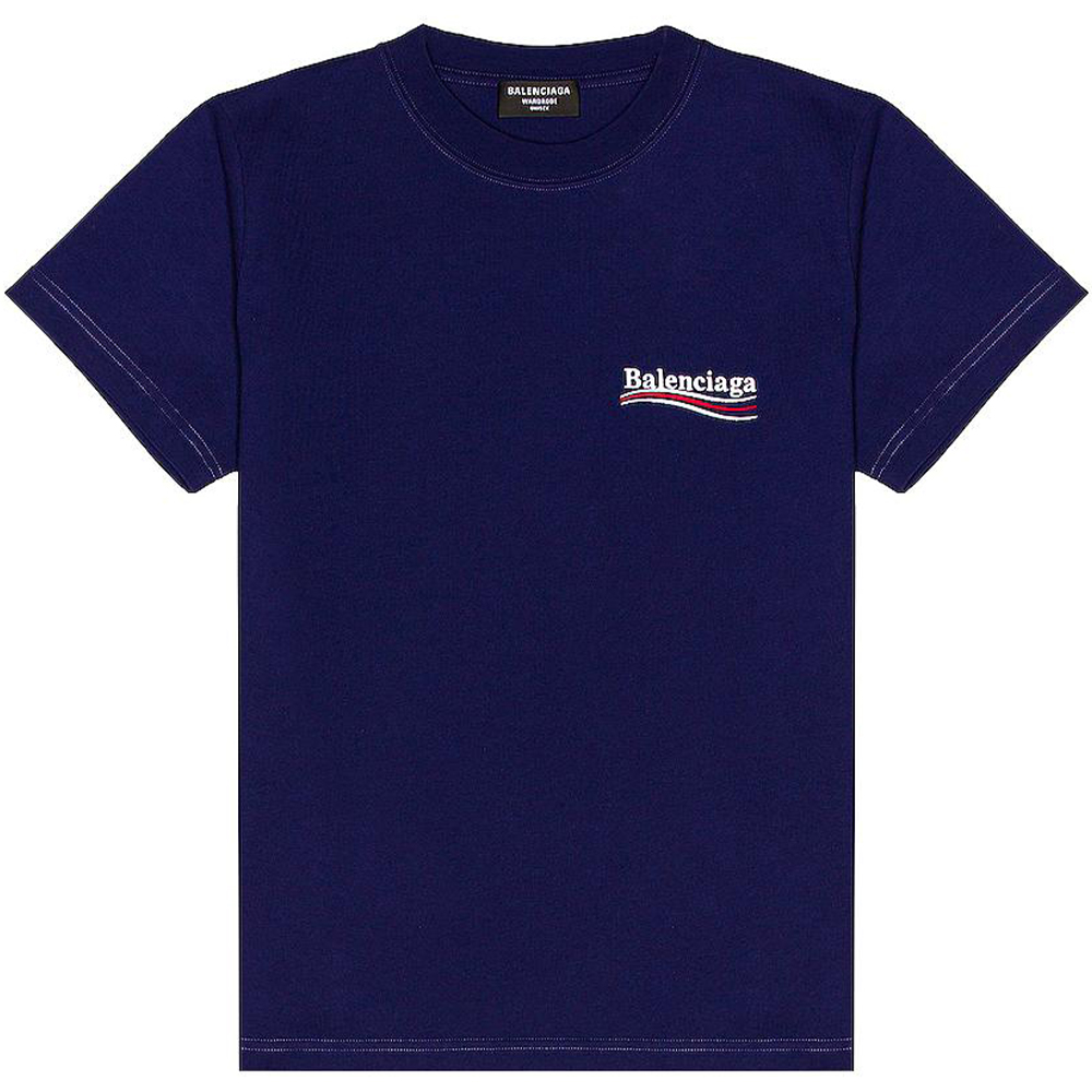 Buy Balenciaga Logo Embroidered Crewneck SS22 Unisex Regular Fit T-Shirt Blue 620967TKVJ11195