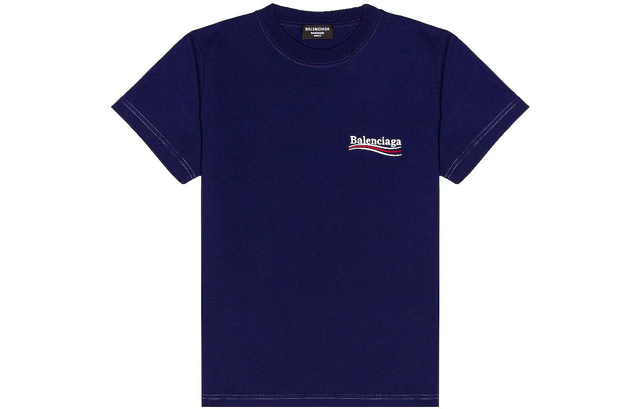 Order Balenciaga Logo Embroidered Crewneck SS22 Unisex Regular Fit T-Shirt Blue 620967TKVJ11195