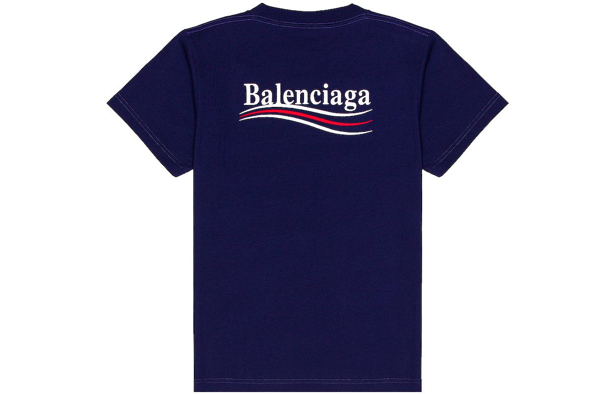 Lookbook Balenciaga Logo Embroidered Crewneck SS22 Unisex Regular Fit T-Shirt Blue 620967TKVJ11195