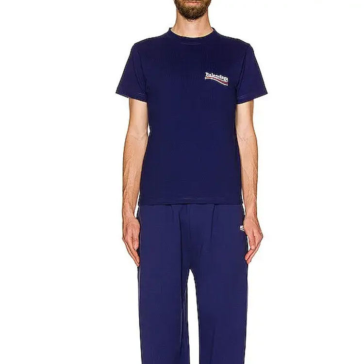 Purchase Balenciaga Logo Embroidered Crewneck SS22 Unisex Regular Fit T-Shirt Blue 620967TKVJ11195