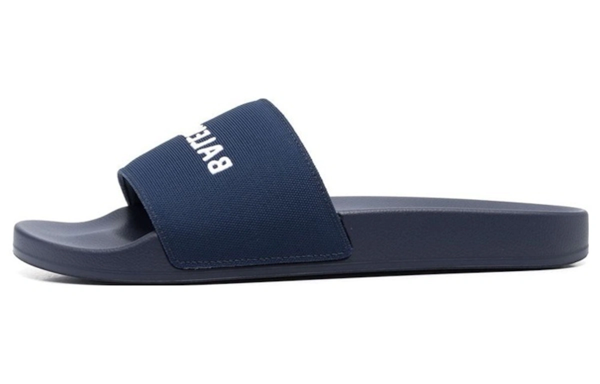 Balenciaga Logo Embroidered Pool Slides 'Navy'