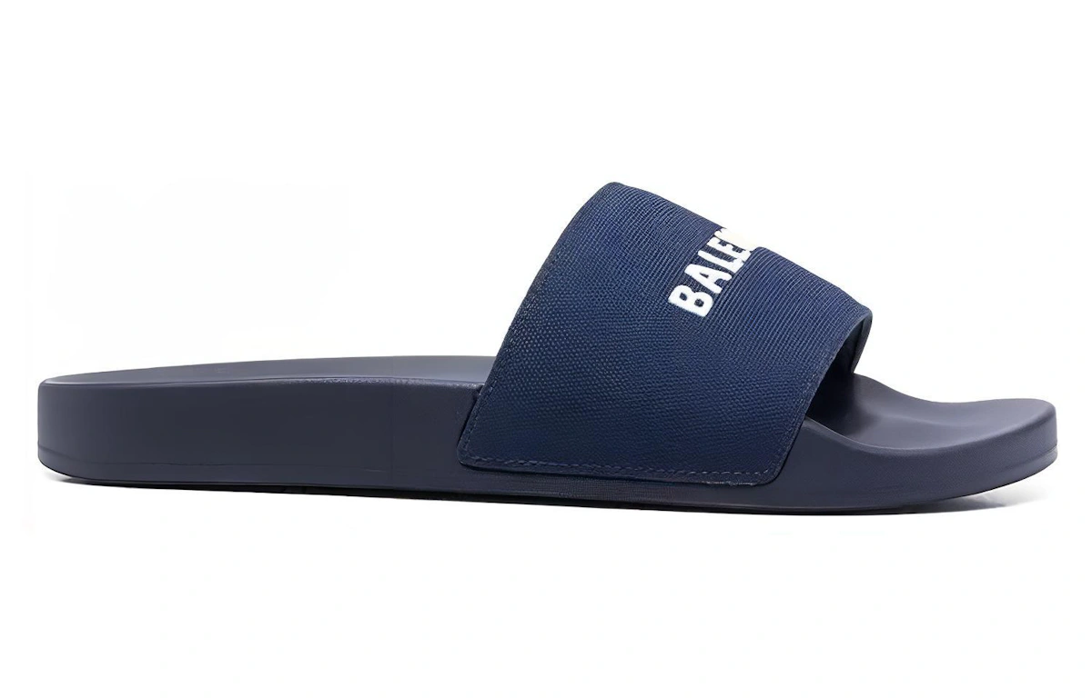 Balenciaga Logo Embroidered Pool Slides 'Navy'