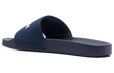 Balenciaga Logo Embroidered Pool Slides 'Navy'
