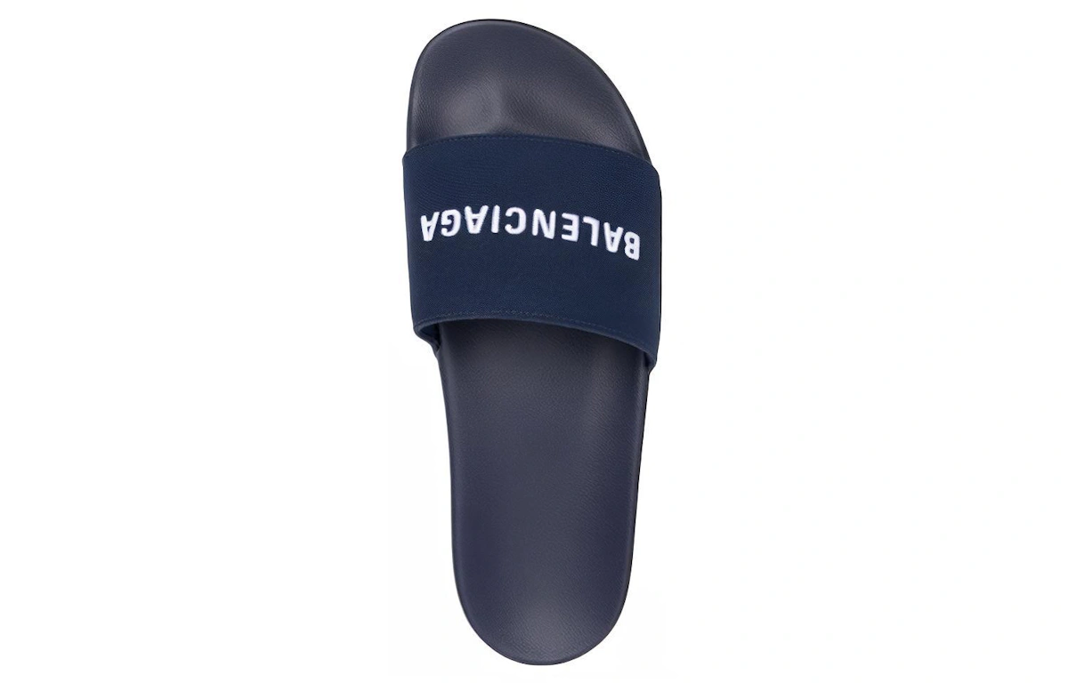 Balenciaga Logo Embroidered Pool Slides 'Navy'