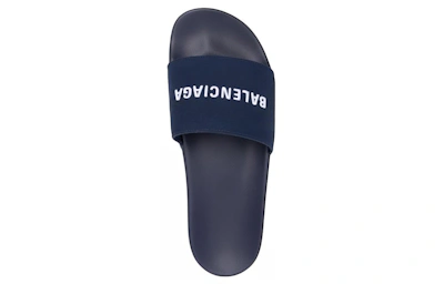 Balenciaga Logo Embroidered Pool Slides 'Navy'
