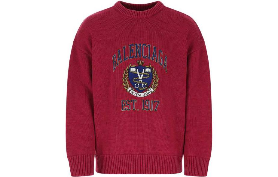 Order Balenciaga Logo Embroidered Red Crewneck Pullover Sweater 675267T32176164