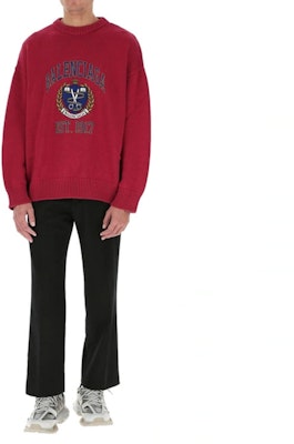 Balenciaga Logo Embroidered Red Crewneck Pullover Sweater 675267T32176164 Lookbook Balenciaga Logo Embroidered Red Crewneck Pullover Sweater 675267T32176164