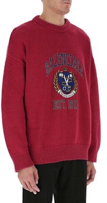 Balenciaga Logo Embroidered Red Crewneck Pullover Sweater 675267T32176164 Purchase Balenciaga Logo Embroidered Red Crewneck Pullover Sweater 675267T32176164