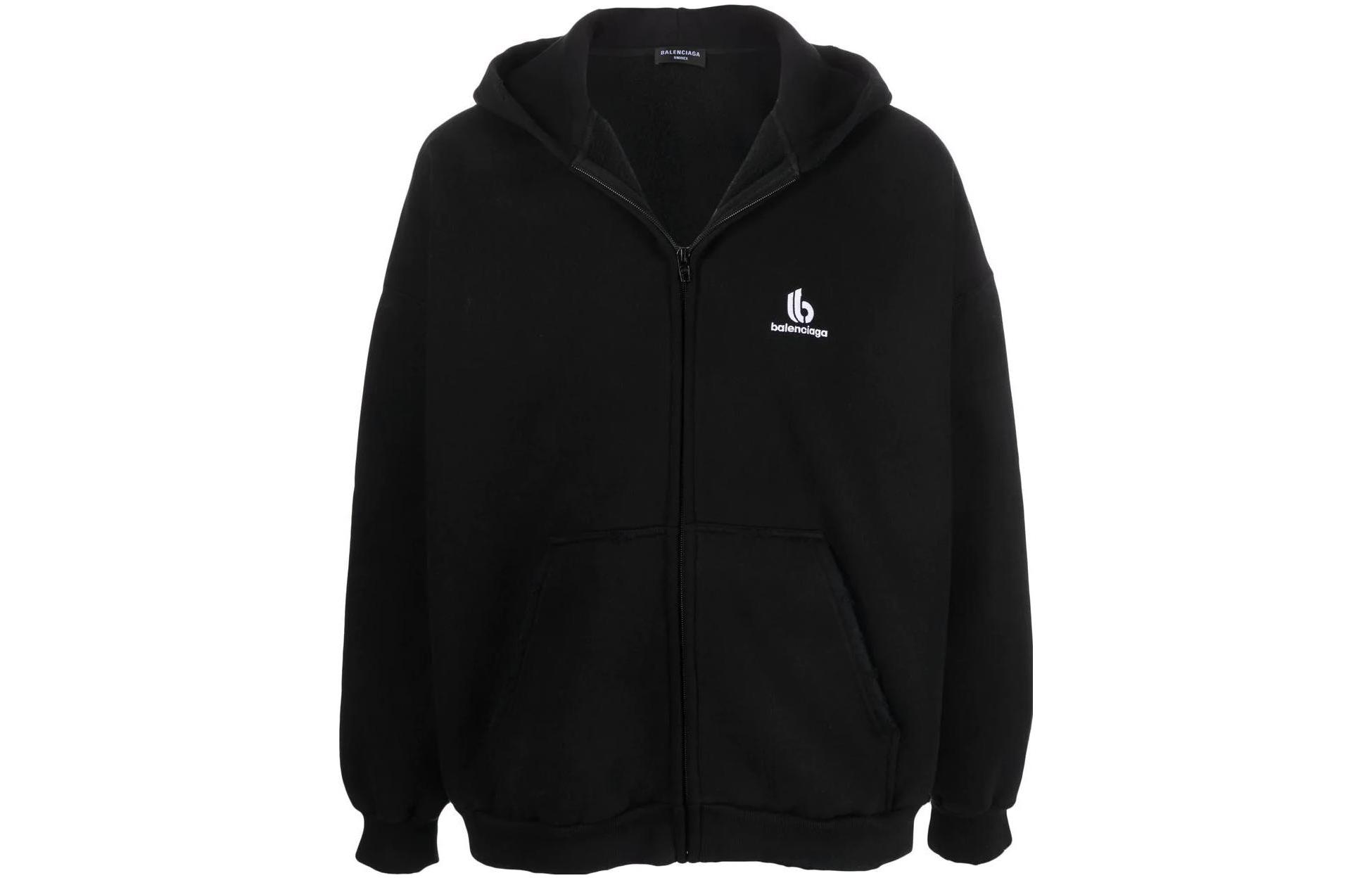 Balenciaga Logo Embroidered Zip-up Sweatshirt Unisex Black 674719TLVH81070 圖 2