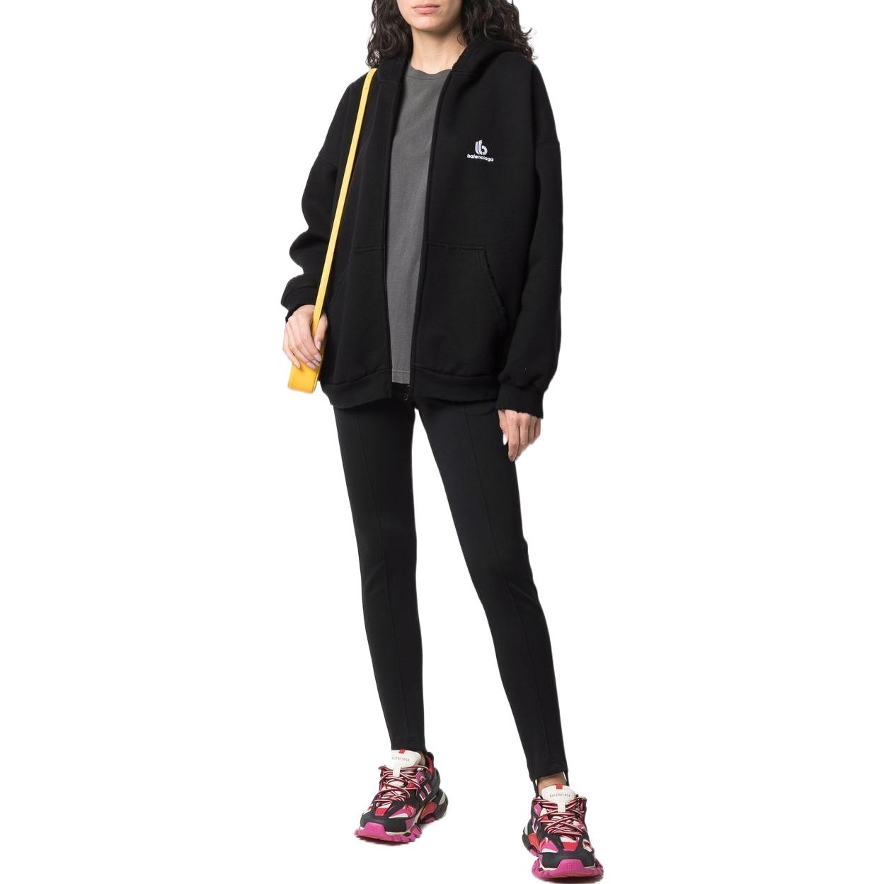 Balenciaga Logo Embroidered Zip-up Sweatshirt Unisex Black 674719TLVH81070 圖 3