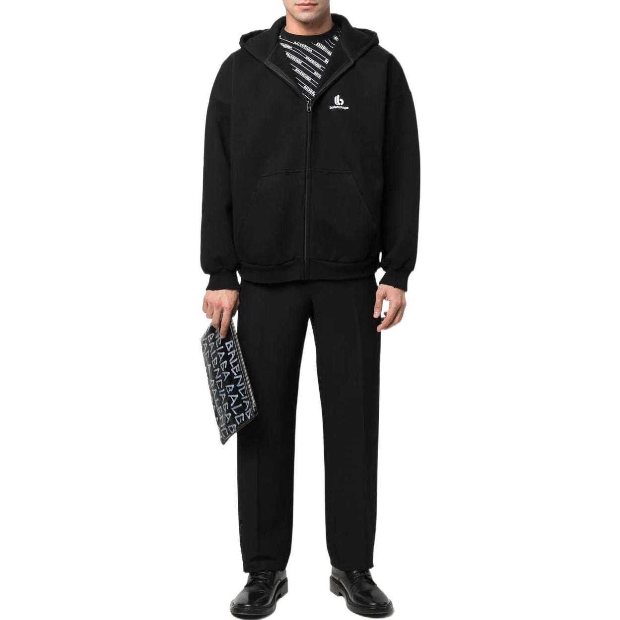 Balenciaga Logo Embroidered Zip-up Sweatshirt Unisex Black 674719TLVH81070 圖 4