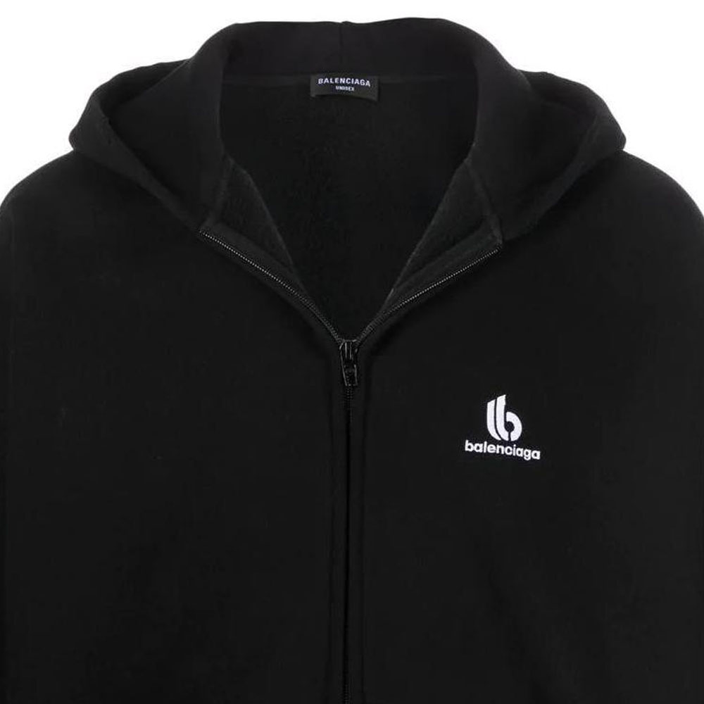 Balenciaga Logo Embroidered Zip-up Sweatshirt Unisex Black 674719TLVH81070 圖 7