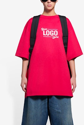 Balenciaga Logo Here Flatground T-Shirt 'Raspberry/White' Lookbook Balenciaga Logo Here Flatground T-Shirt 'Raspberry/White'