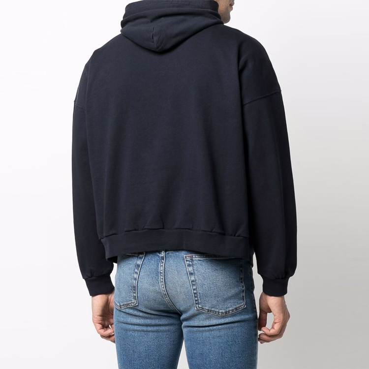 Details for Balenciaga Logo Hoodie Unisex Oversized Fit in Navy Blue. 675003TLV908067