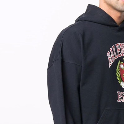 Balenciaga Logo Hoodie Unisex Oversized Fit in Navy Blue. 675003TLV908067 Sizing Balenciaga Logo Hoodie Unisex Oversized Fit in Navy Blue. 675003TLV908067