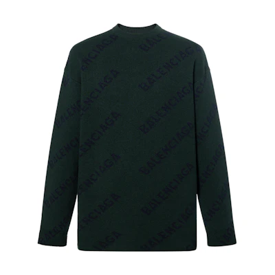 Balenciaga Logo Intarsia Wool Sweater Green. 657400T15673050
