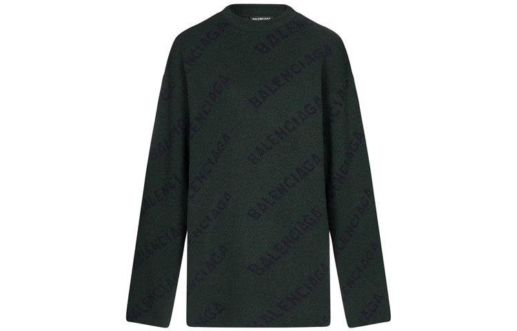 Order バレンシアガ ロゴ ウール インターシャ セーター グリーン 657400T15673050