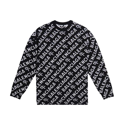 Balenciaga Logo Jacquard Wool Crewneck Pullover Sweater Unisex Black 648130T15991070
