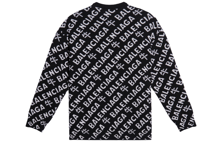 Balenciaga Logo Jacquard Wool Crewneck Pullover Sweater Unisex Black 648130T15991070 圖 3