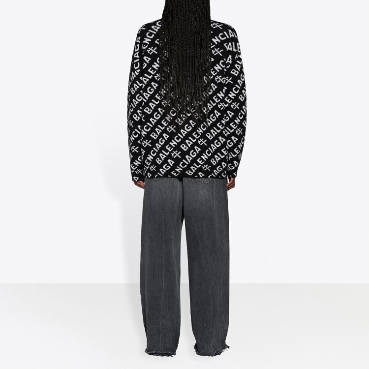Balenciaga Logo Jacquard Wool Crewneck Pullover Sweater Unisex Black 648130T15991070 圖 5