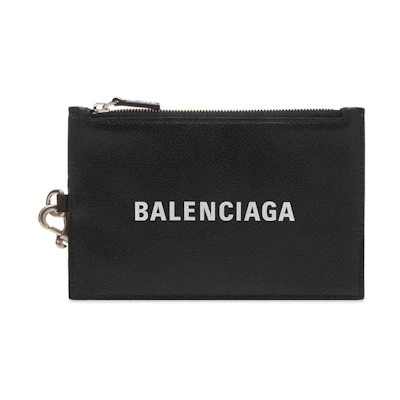 Balenciaga Logo Leather Passport Holder Lanyard Black