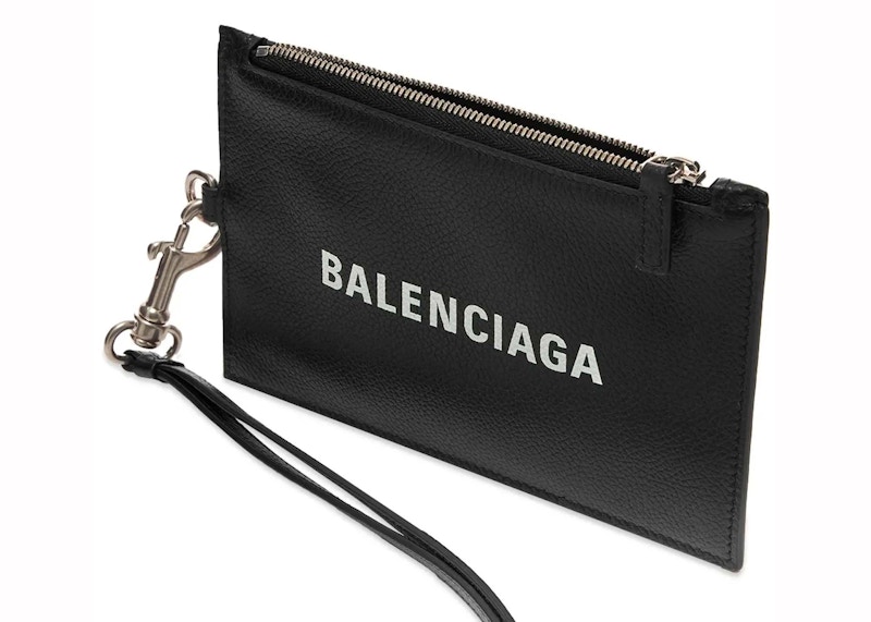 Order 발렌시아가 로고 레더 여권 홀더 랜야드 블랙 
