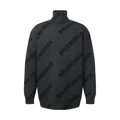Balenciaga Logo Letter Intarsia Turtleneck Sweater Regular Fit Grey . 641760T31781262