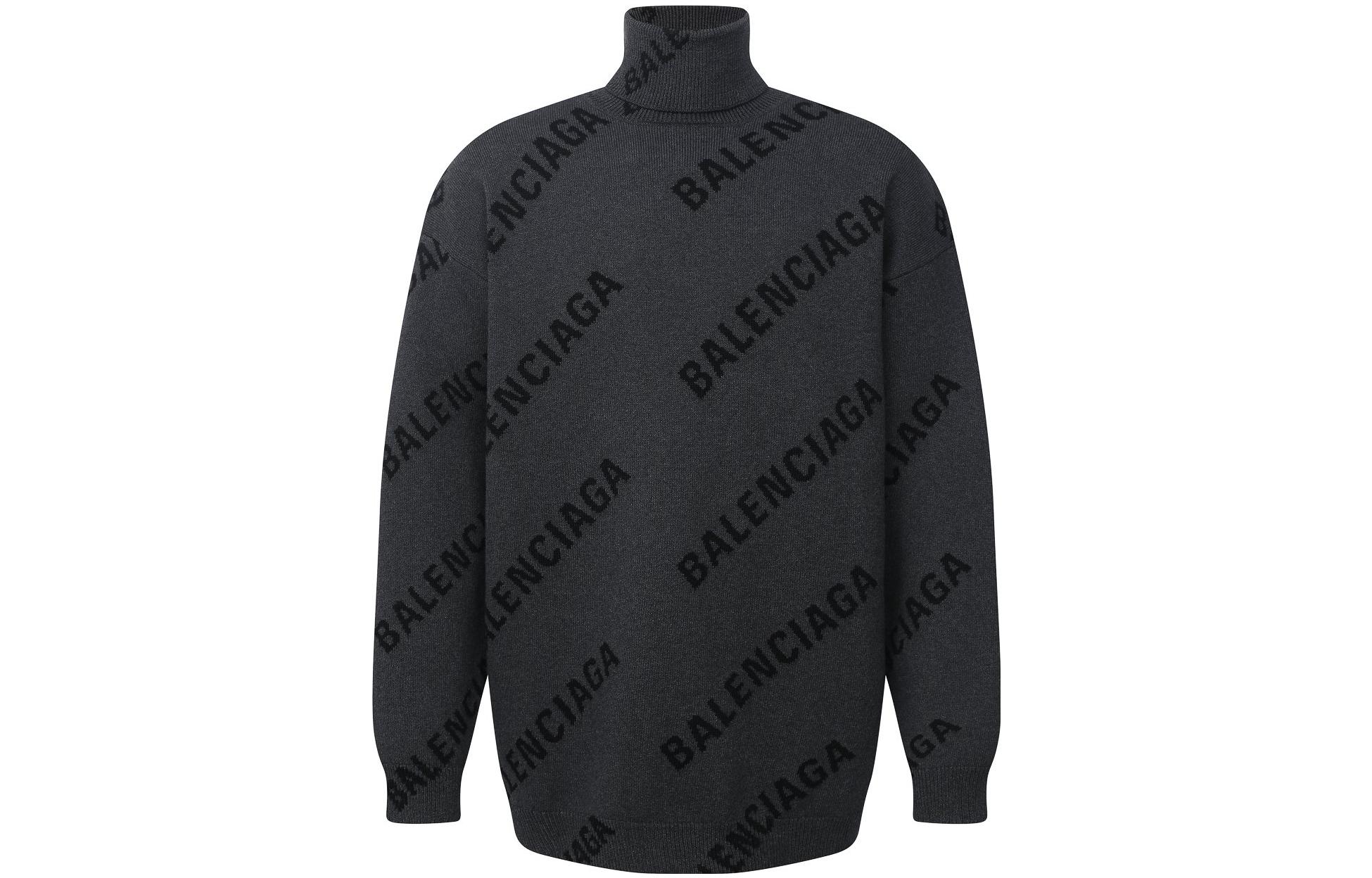 Order Balenciaga Logo Letter Intarsia Turtleneck Sweater Regular Fit Kelabu. 641760T31781262