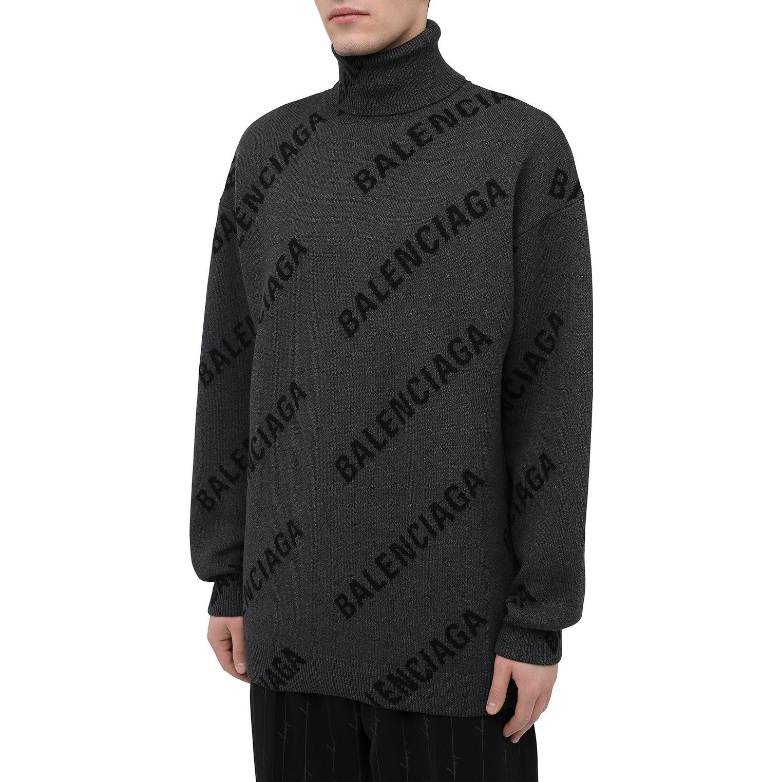 Lookbook Balenciaga Logo Letter Intarsia Turtleneck Sweater Regular Fit Kelabu. 641760T31781262