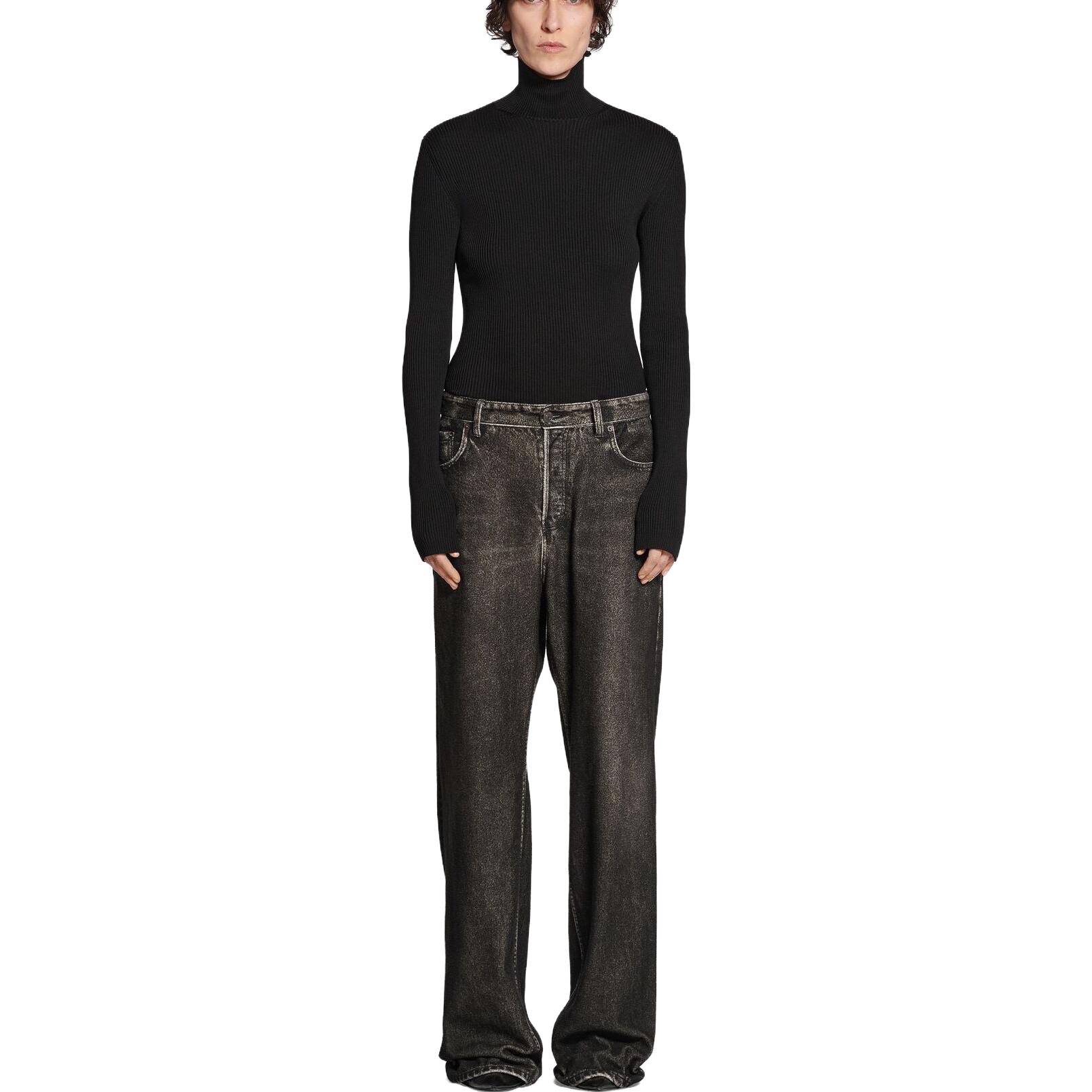 Shop Balenciaga Logo Mid-Waist Wide-Leg Knit Sweatpants Unisex Black Relaxed Fit. 751503TOL991000