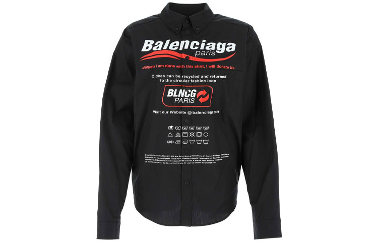 Balenciaga Logo Monogram Print Long Sleeve Shirt Unisex Black. 664626TEM161000