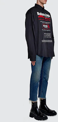 발렌시아가 로고 모노그램 프린트 긴팔 셔츠 유니섹스 블랙. 664626TEM161000 Sizing 발렌시아가 로고 모노그램 프린트 긴팔 셔츠 유니섹스 블랙. 664626TEM161000